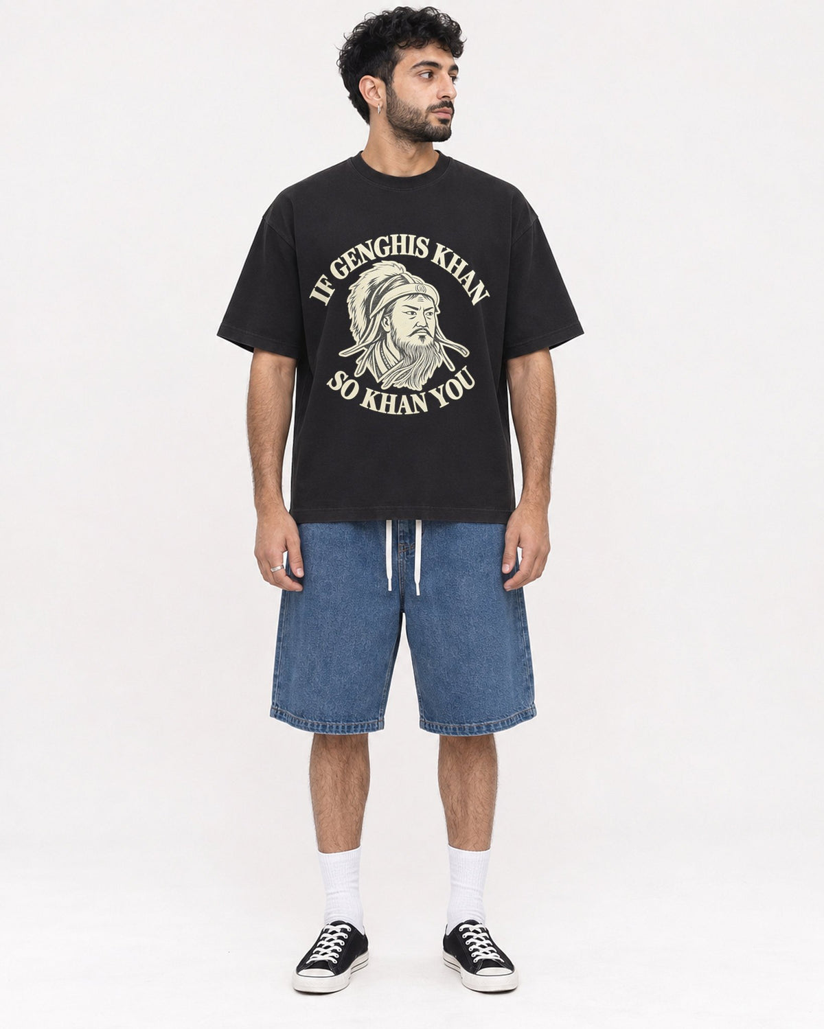 Mockup Boxy Heavyweight Tee Black male full-body 07
