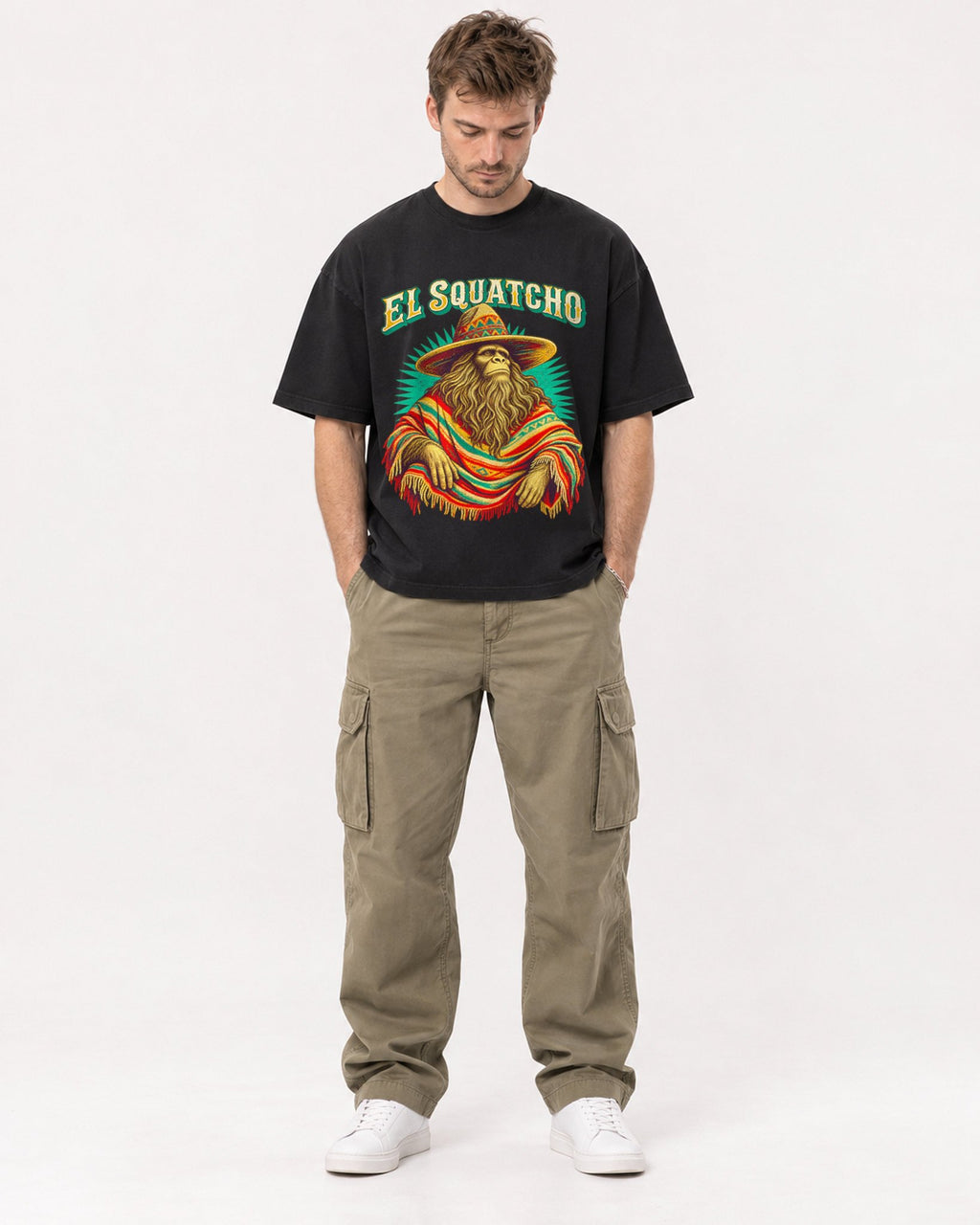 Mockup Boxy Heavyweight Tee Black male full-body 08