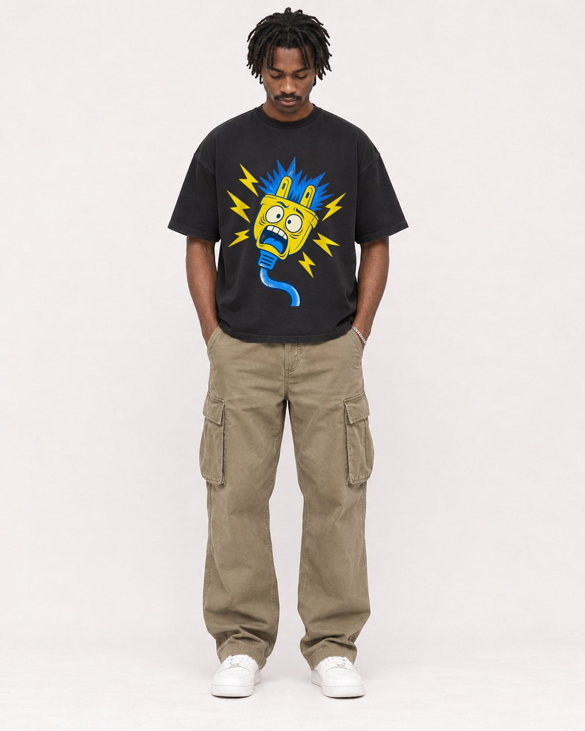 Mockup Boxy Heavyweight Tee Black male full-body 04