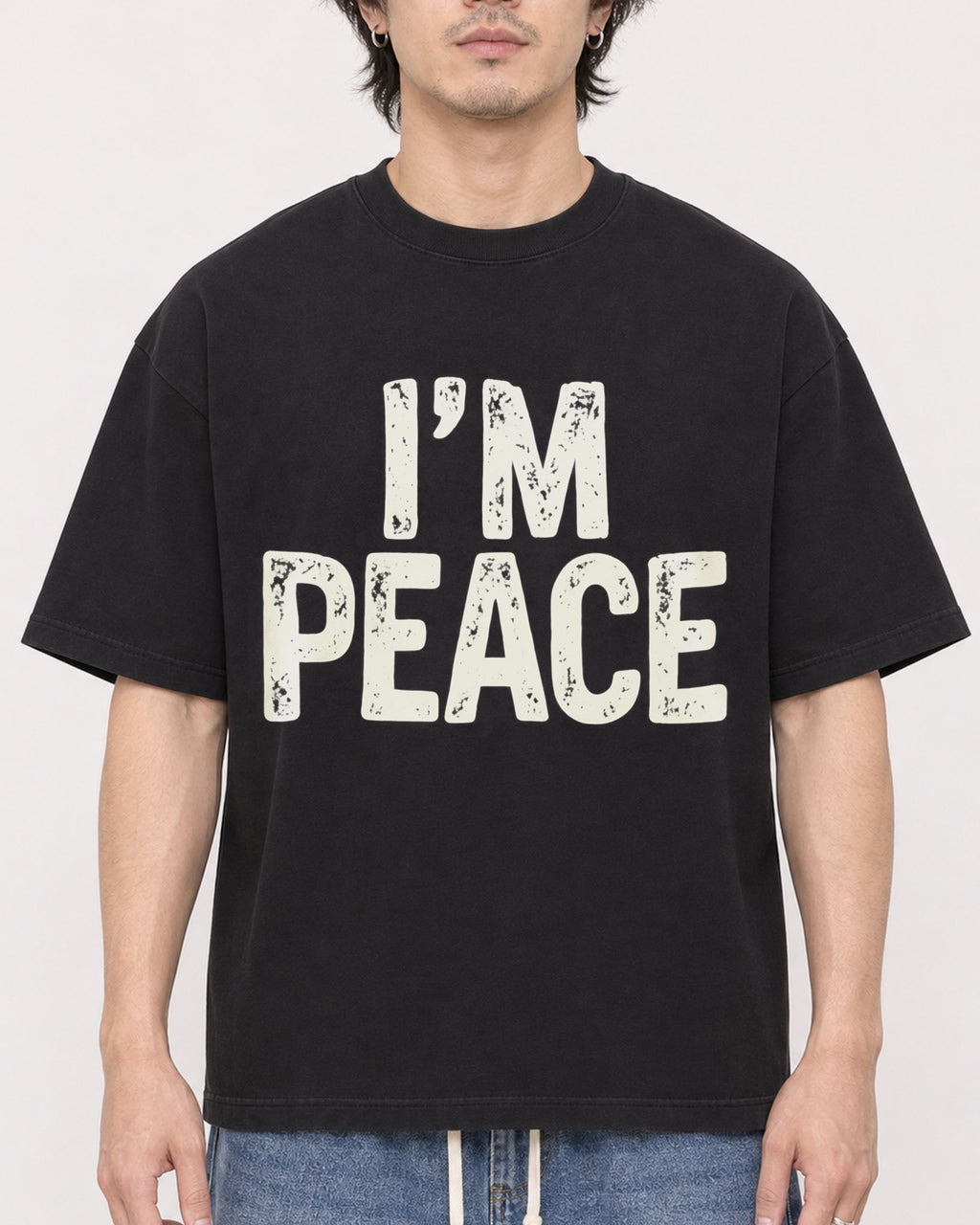 Mockup Boxy Heavyweight Tee Black male close-up 03