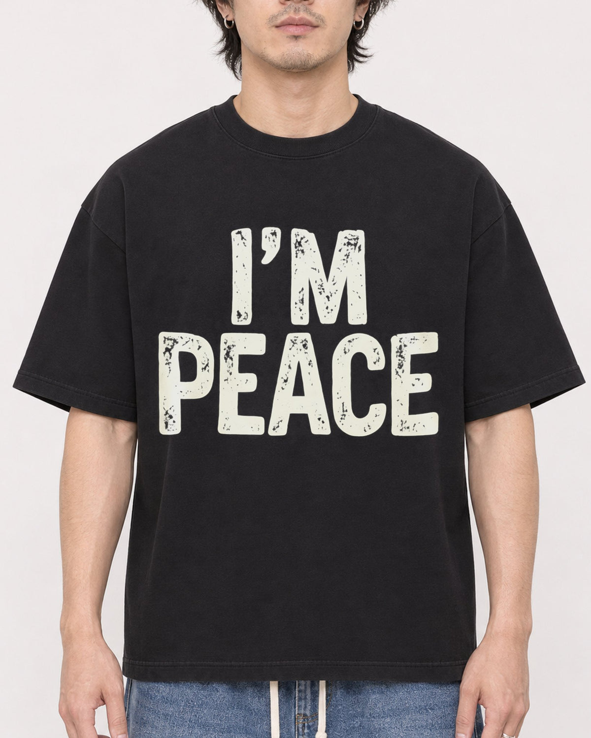Mockup Boxy Heavyweight Tee Black male close-up 03