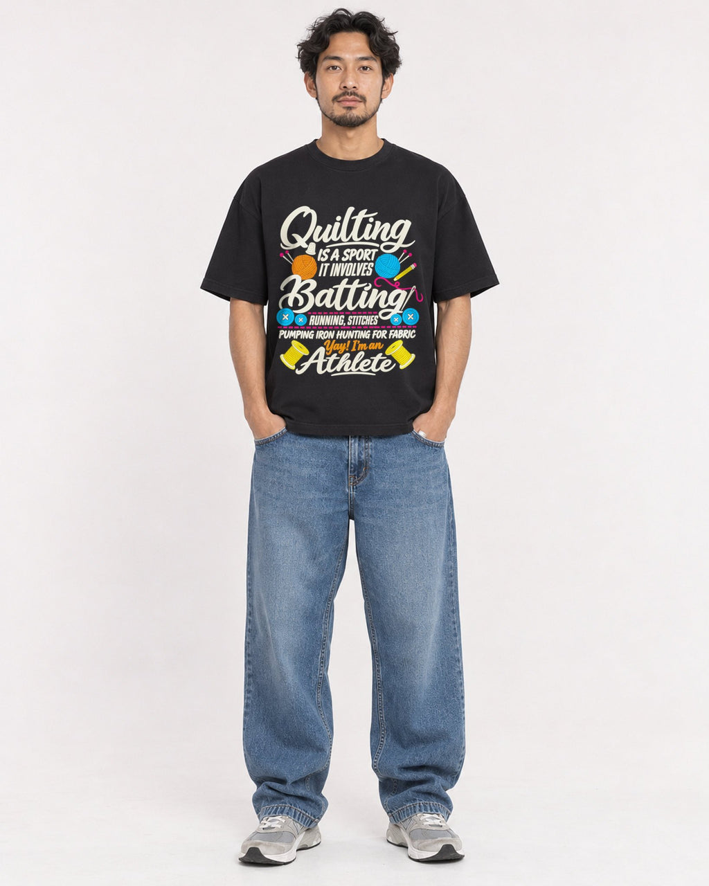 Mockup Boxy Heavyweight Tee Black male full-body 02