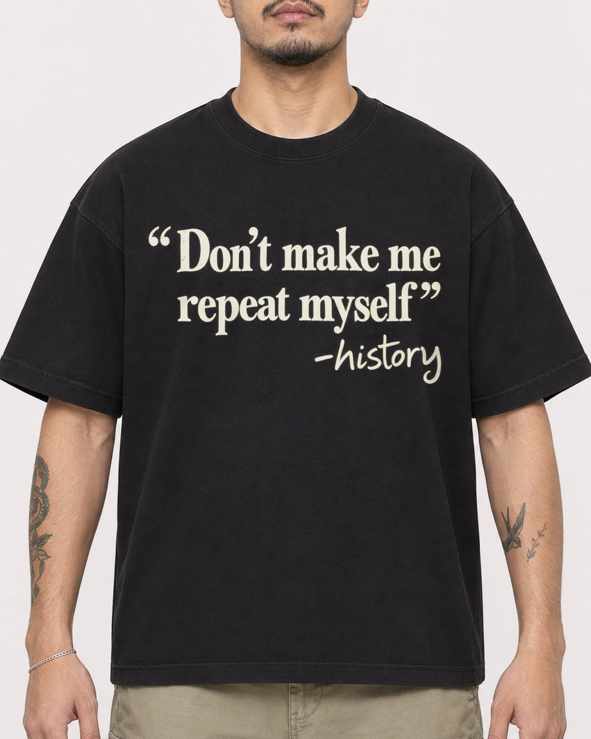 Mockup Boxy Heavyweight Tee Black male close-up 12