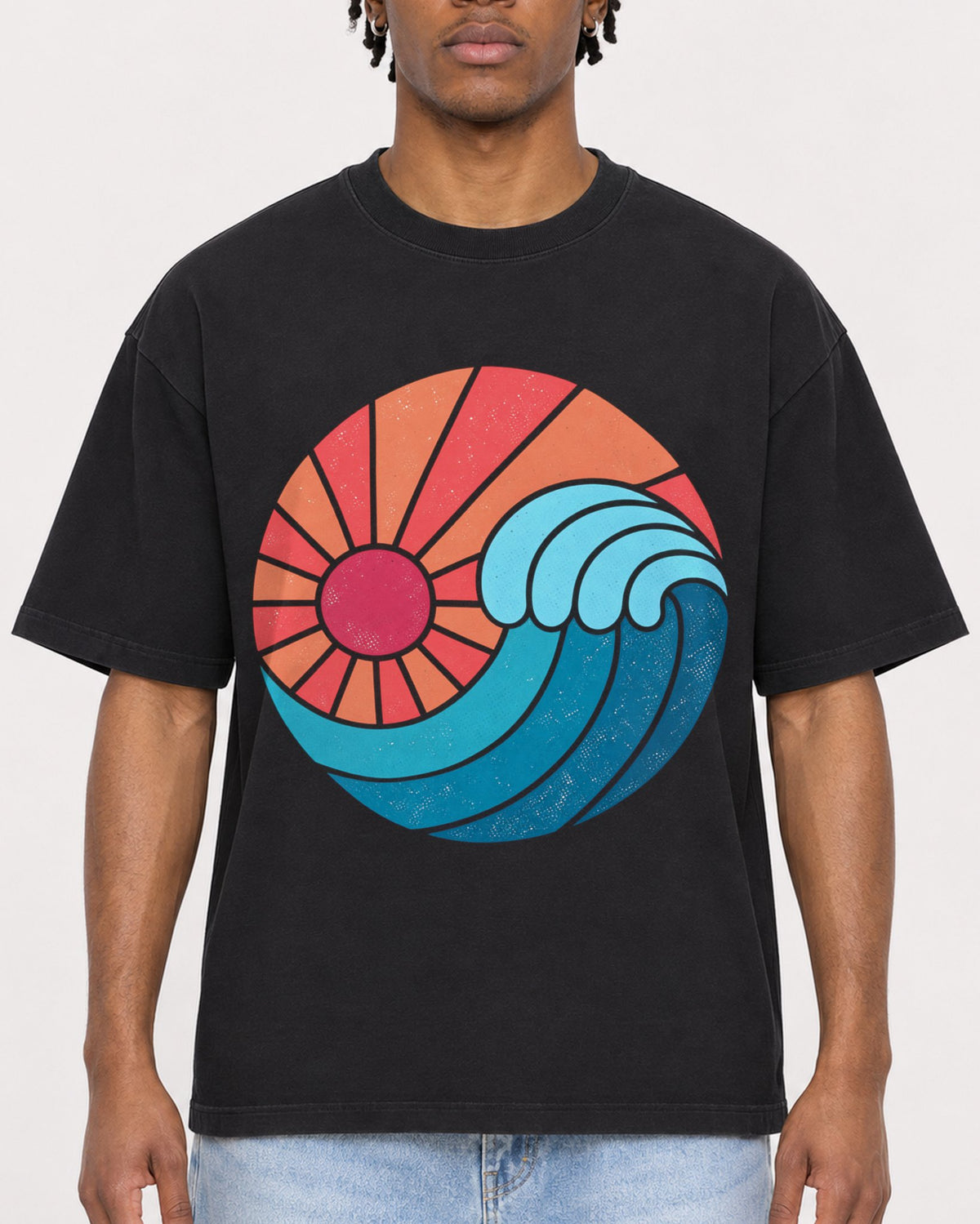 Mockup Boxy Heavyweight Tee Black male close-up 05