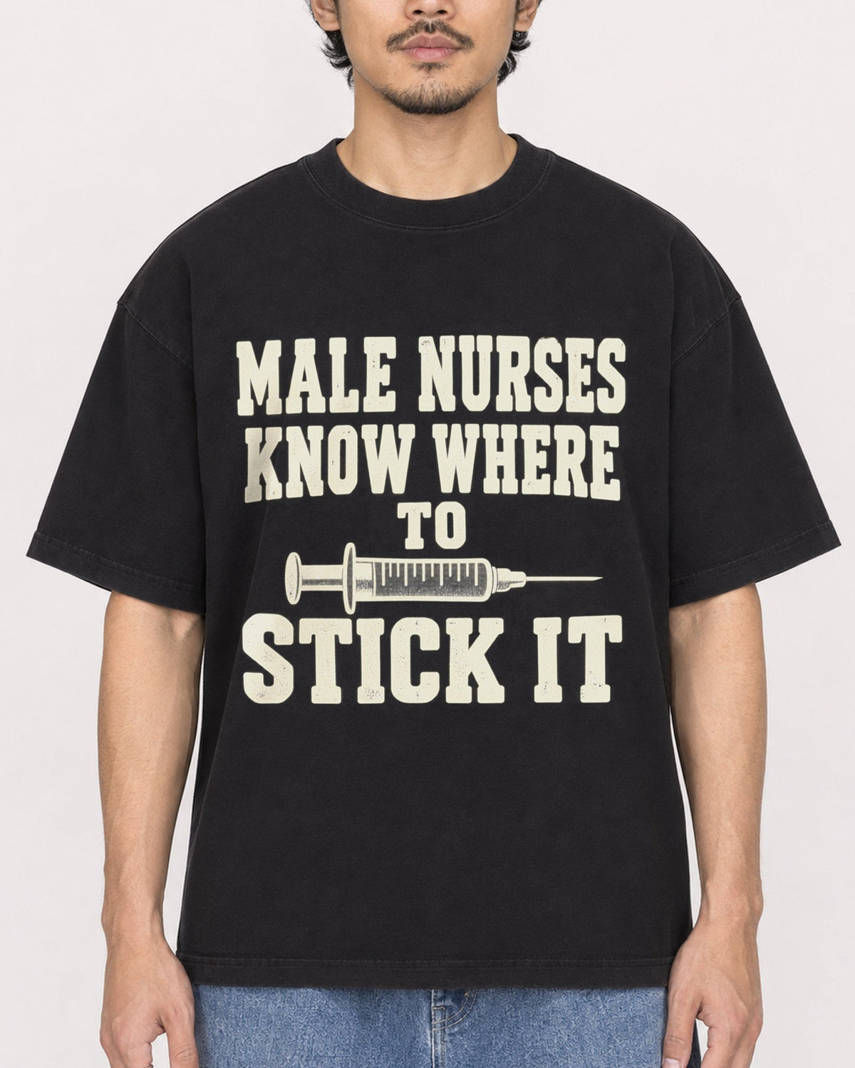 Mockup Boxy Heavyweight Tee Black male close-up 02