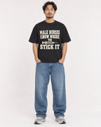 Mockup Boxy Heavyweight Tee Black male full-body 02
