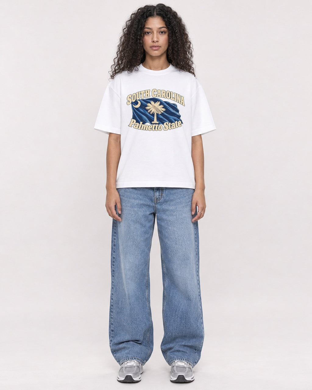 Mockup Boxy Heavyweight Tee White female full-body 10