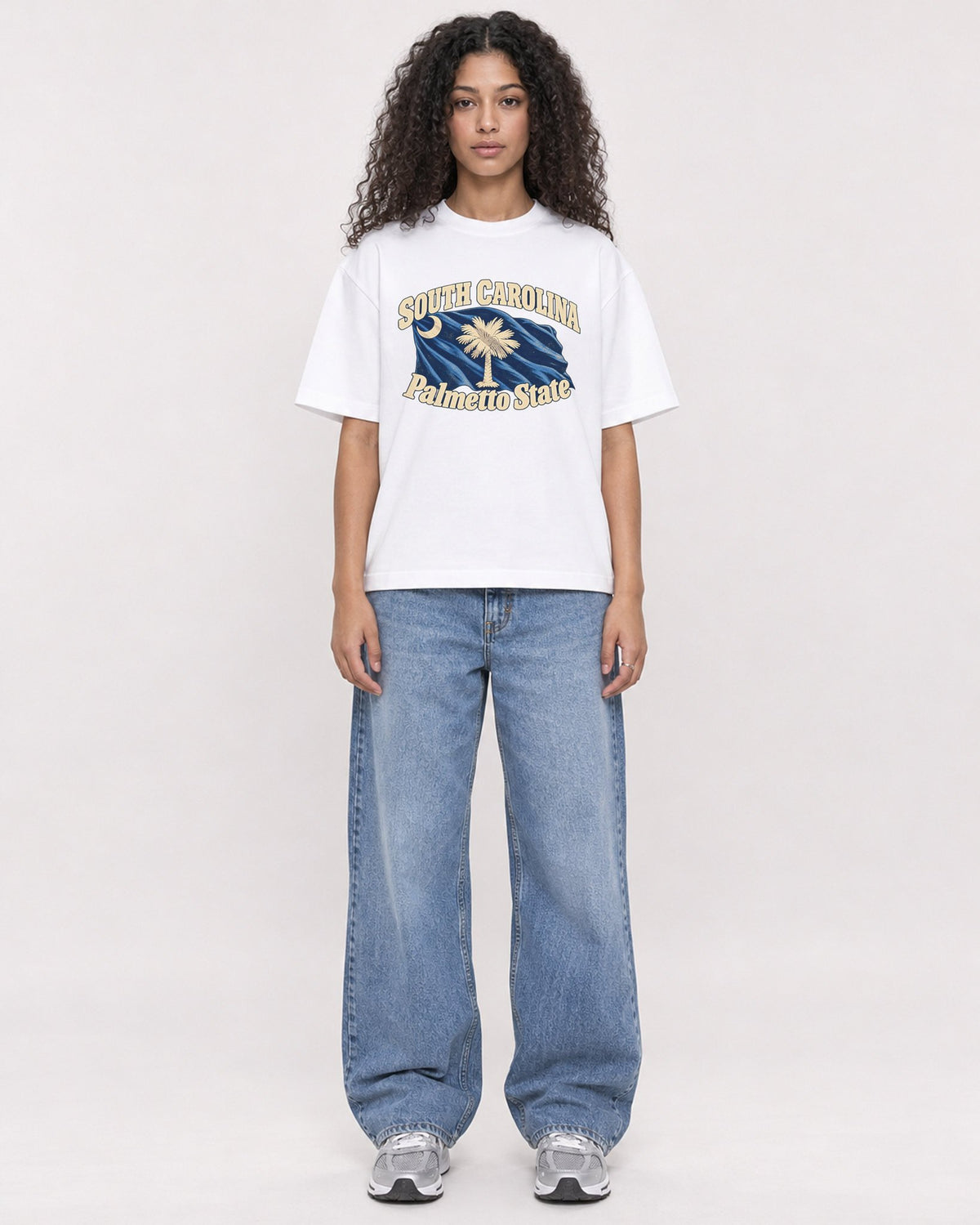 Mockup Boxy Heavyweight Tee White female full-body 10