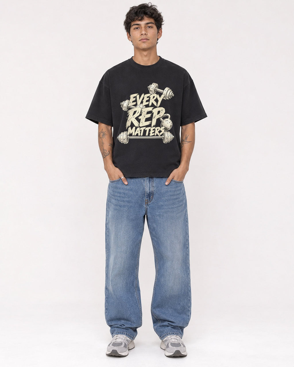 Mockup Boxy Heavyweight Tee Black male full-body 06
