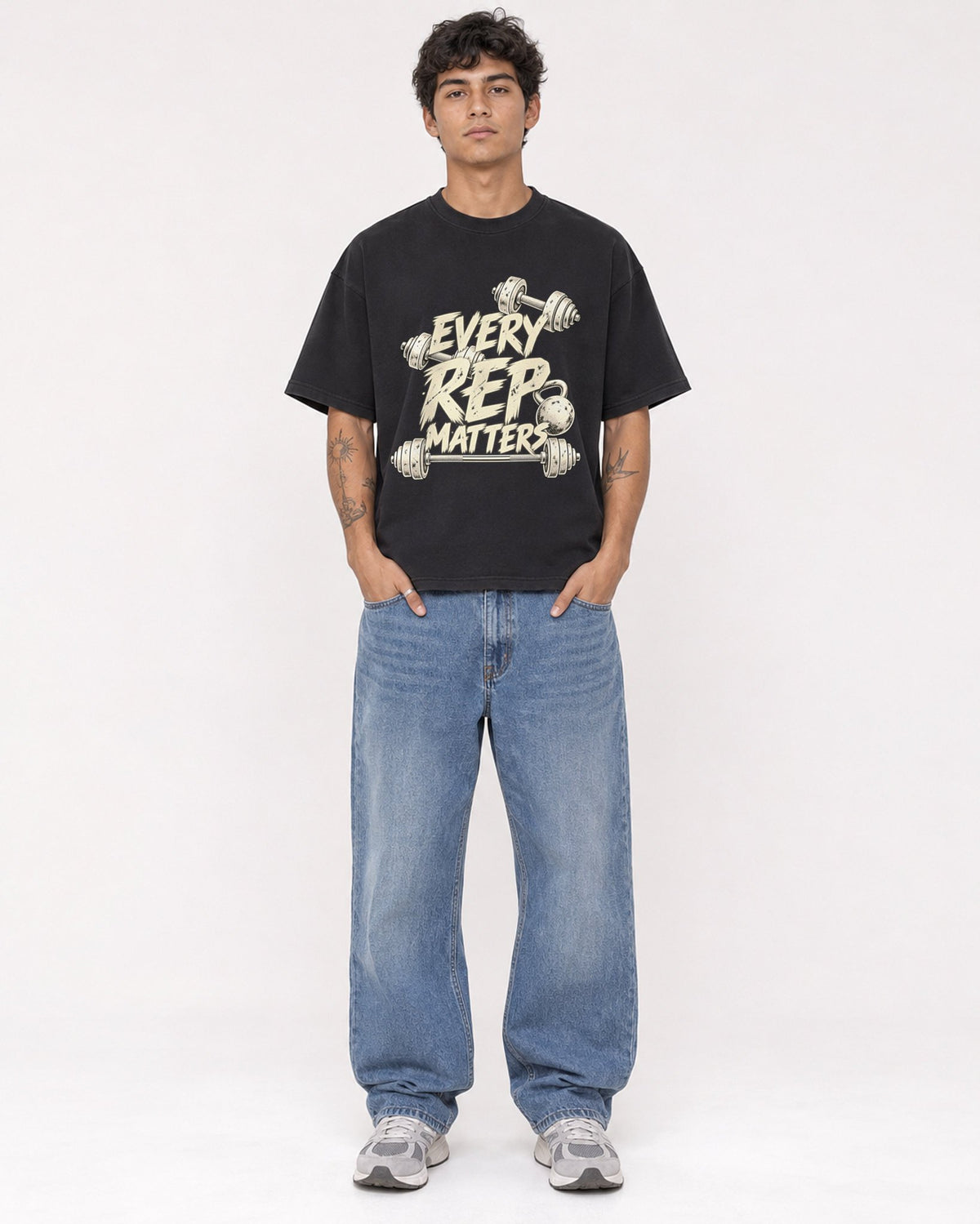 Mockup Boxy Heavyweight Tee Black male full-body 06