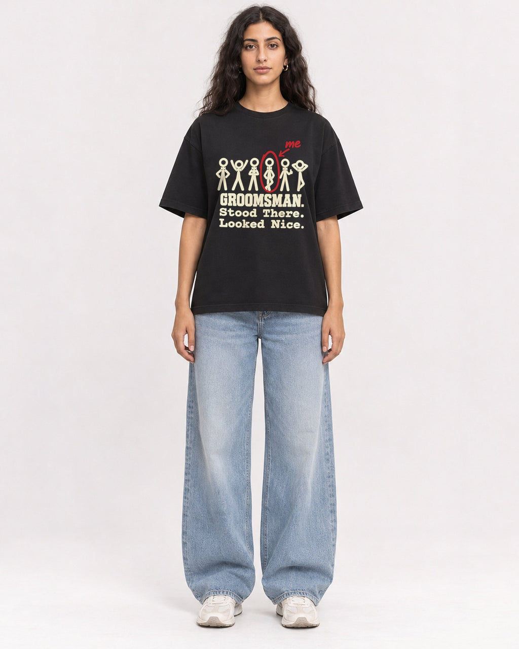 Mockup Boxy Heavyweight Tee Black female full-body 07