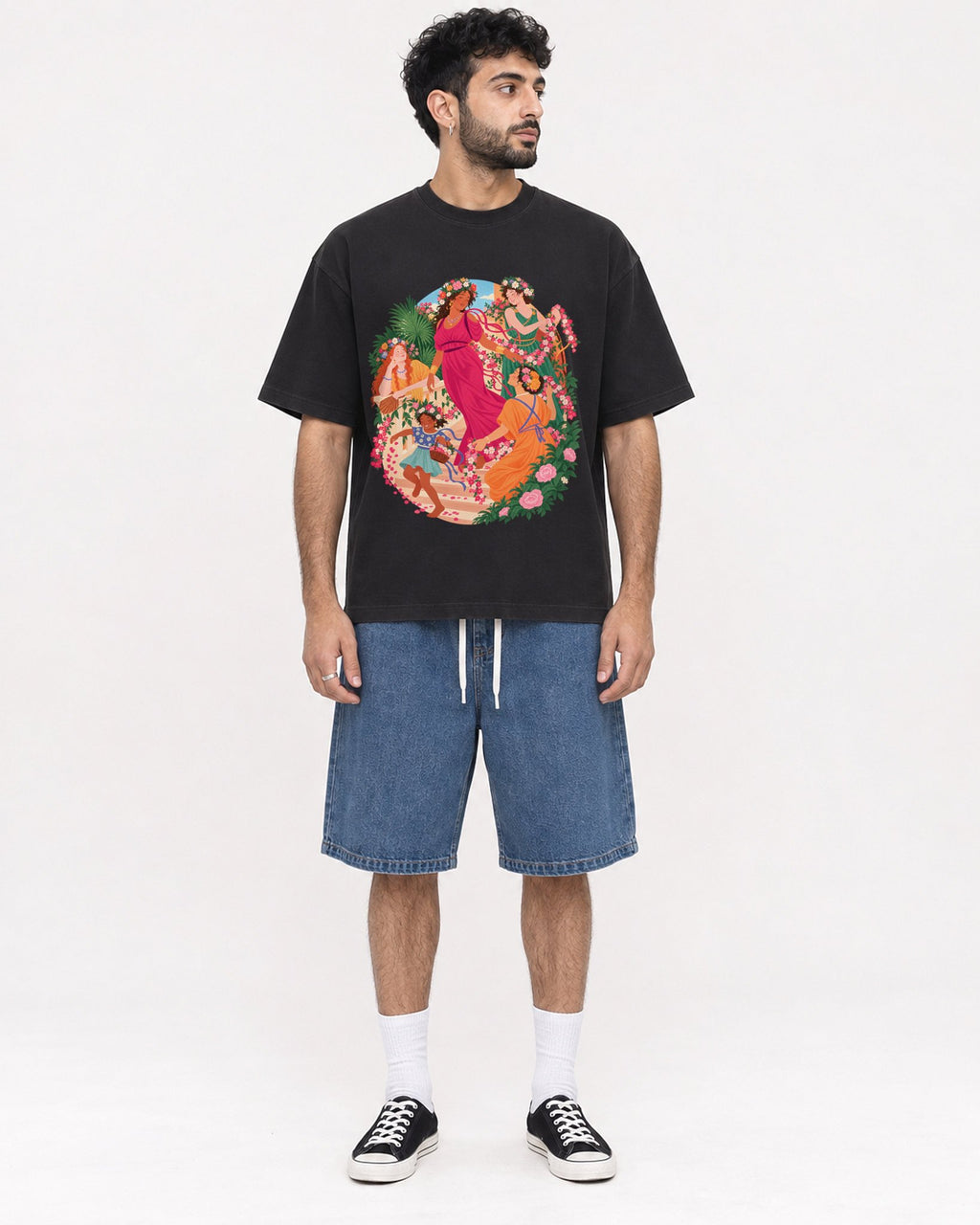 Mockup Boxy Heavyweight Tee Black male full-body 07