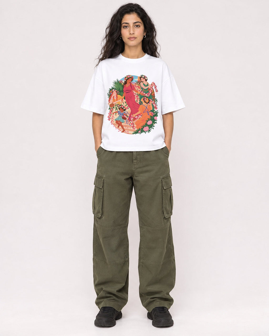 Mockup Boxy Heavyweight Tee White female full-body 07