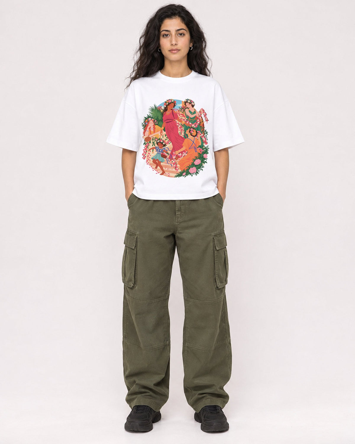 Mockup Boxy Heavyweight Tee White female full-body 07