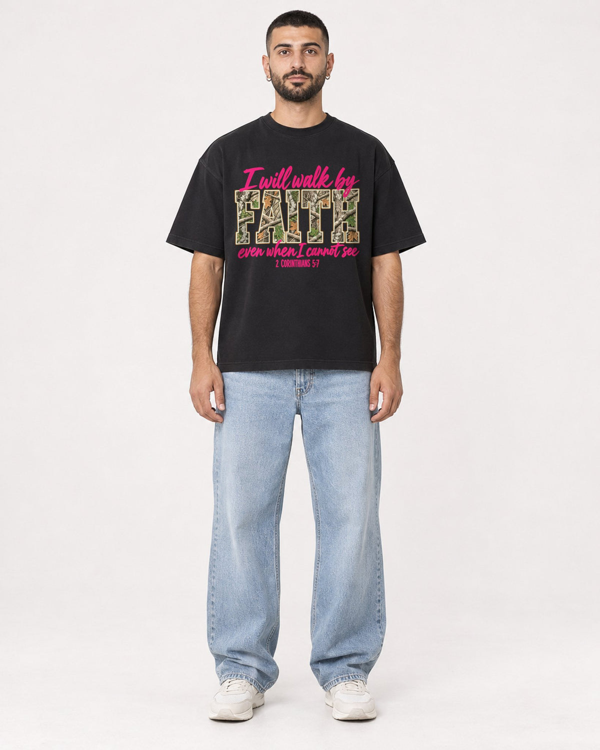 Mockup Boxy Heavyweight Tee Black male full-body 37