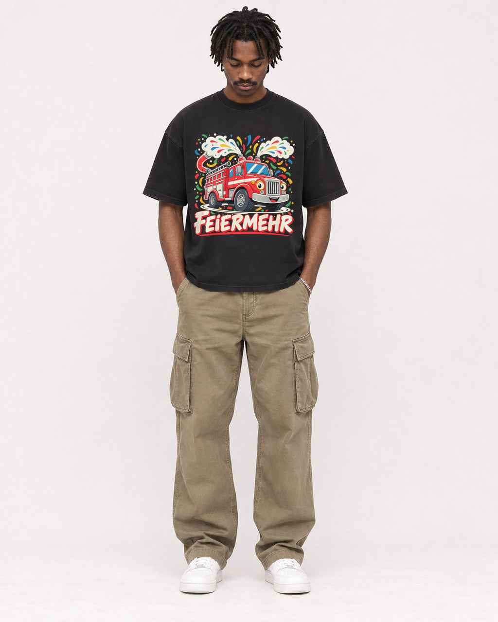 Mockup Boxy Heavyweight Tee Black male full-body 04
