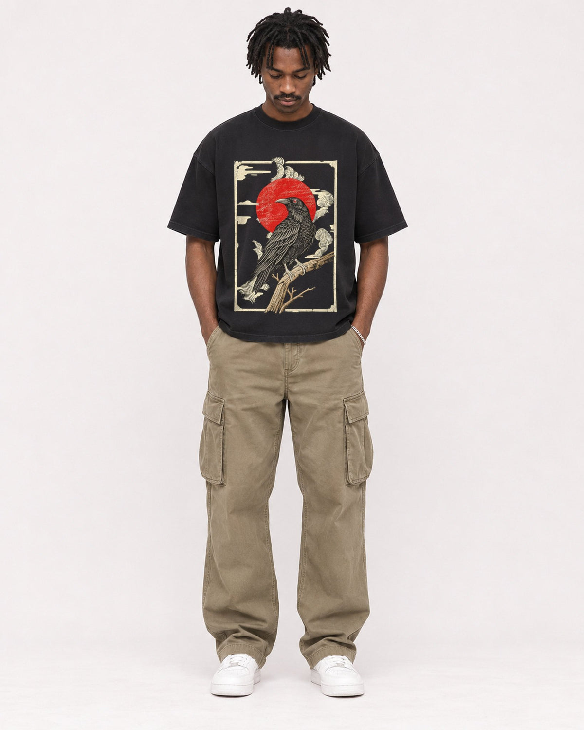 Mockup Boxy Heavyweight Tee Black male full-body 04