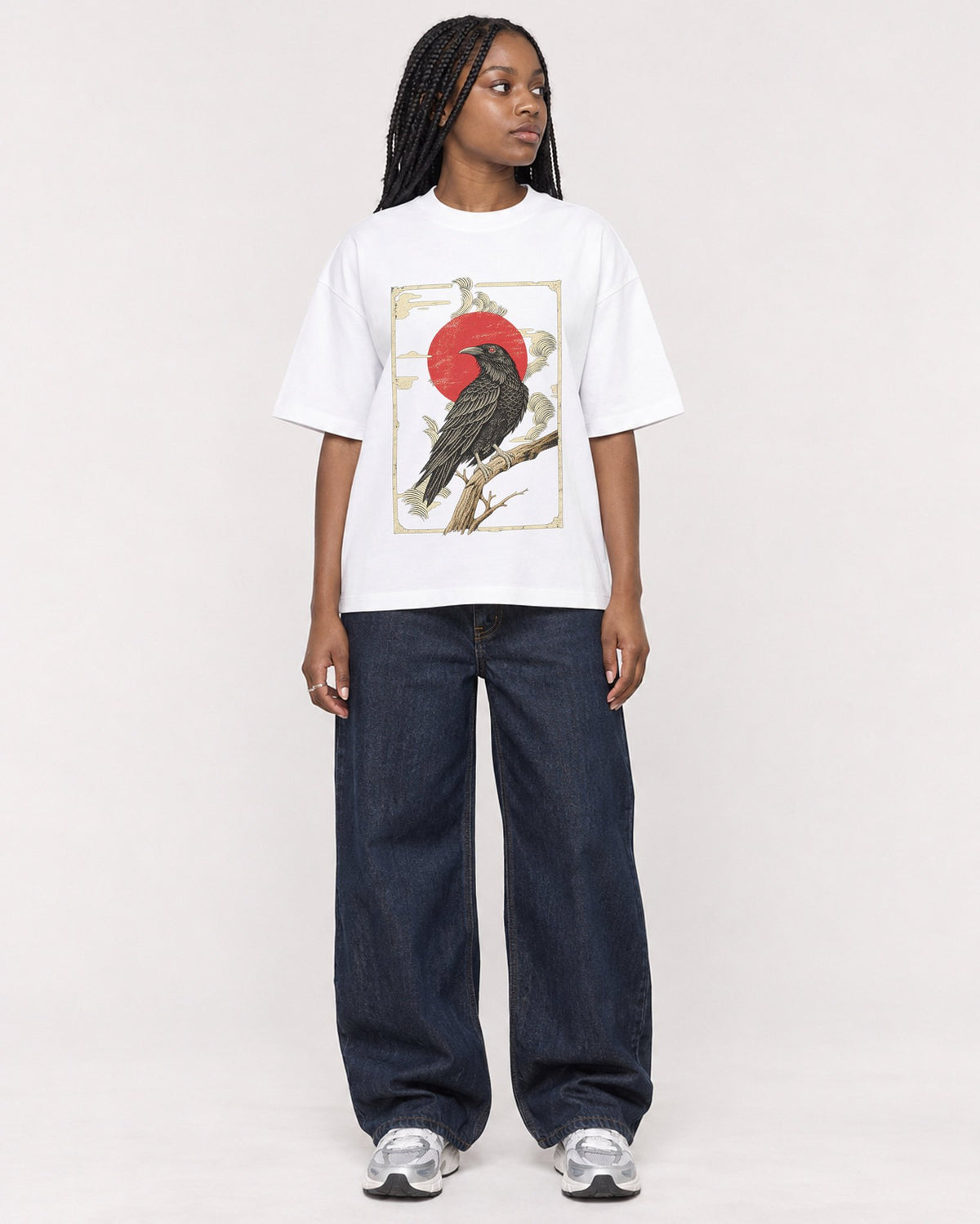 Mockup Boxy Heavyweight Tee White female full-body 04