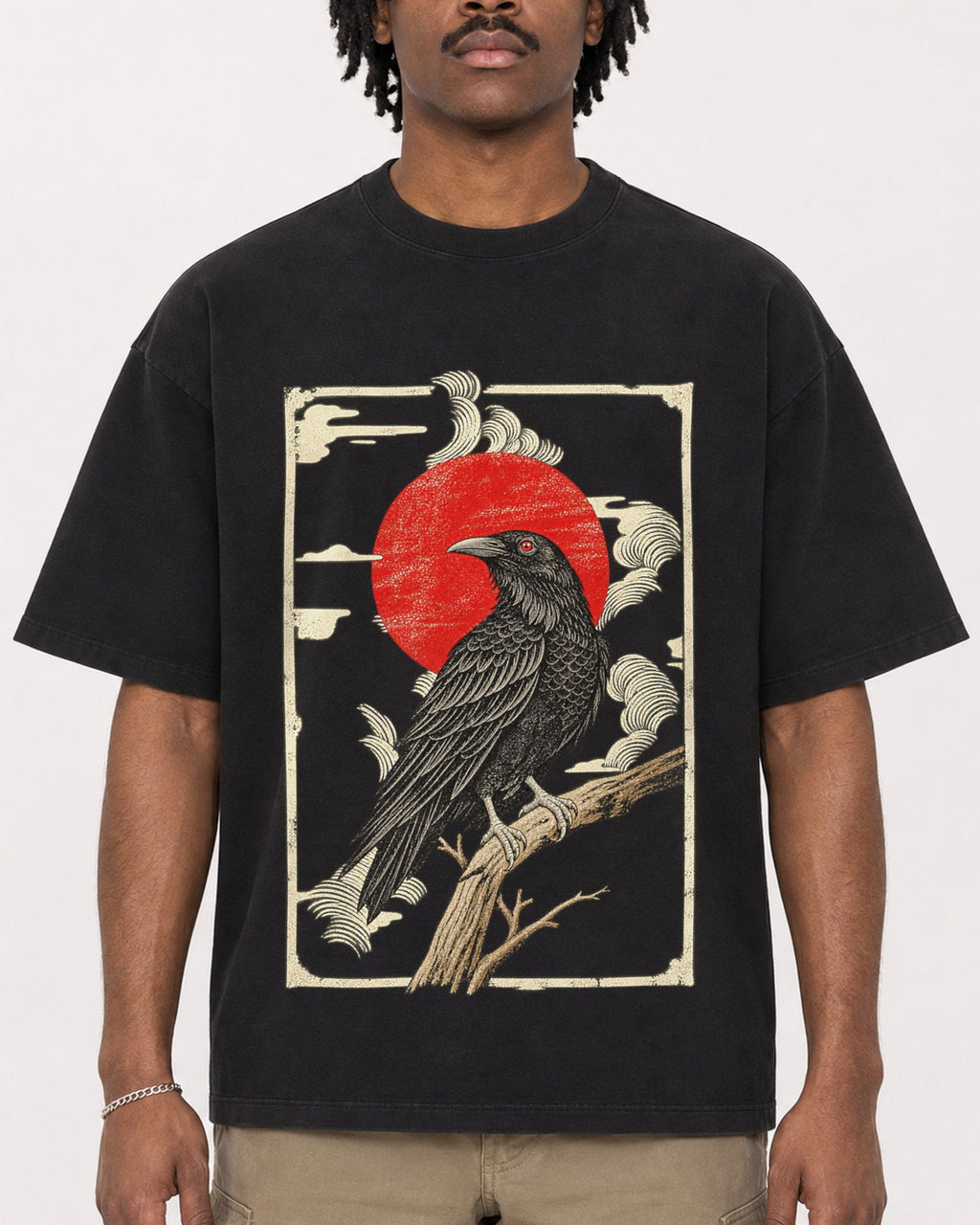 Mockup Boxy Heavyweight Tee Black male close-up 04