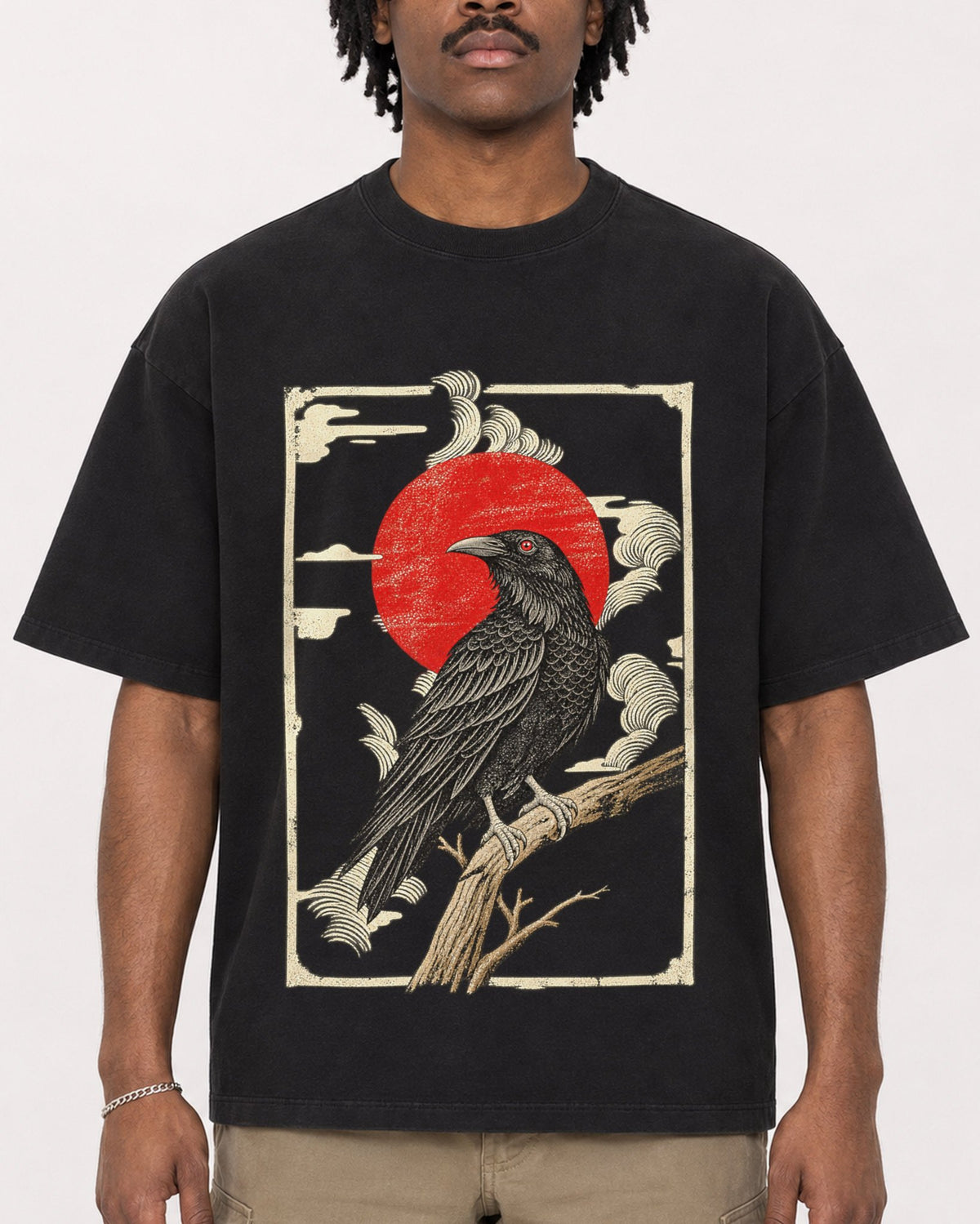 Mockup Boxy Heavyweight Tee Black male close-up 04
