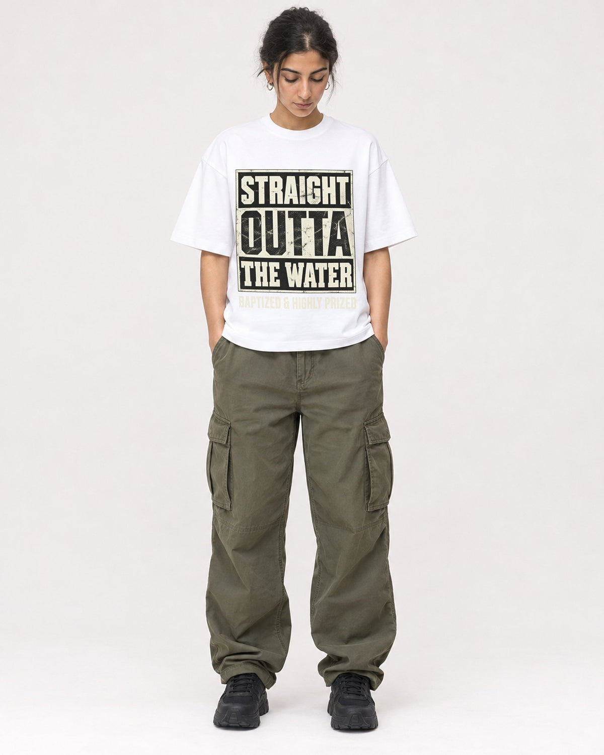 Mockup Boxy Heavyweight Tee White female full-body 17