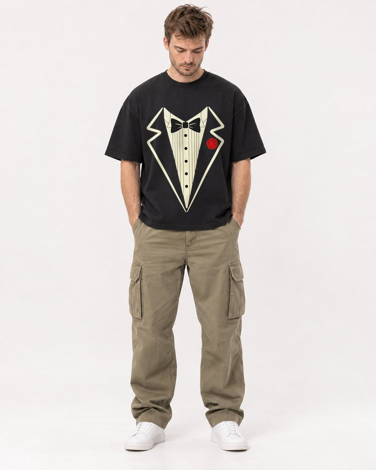 Mockup Boxy Heavyweight Tee Black male full-body 08