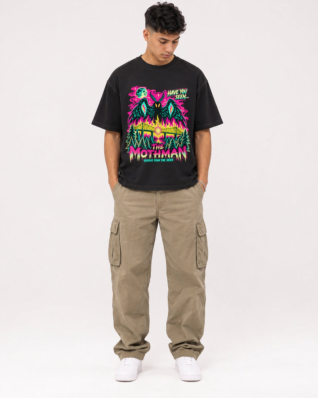 Mockup Boxy Heavyweight Tee Black male full-body 16