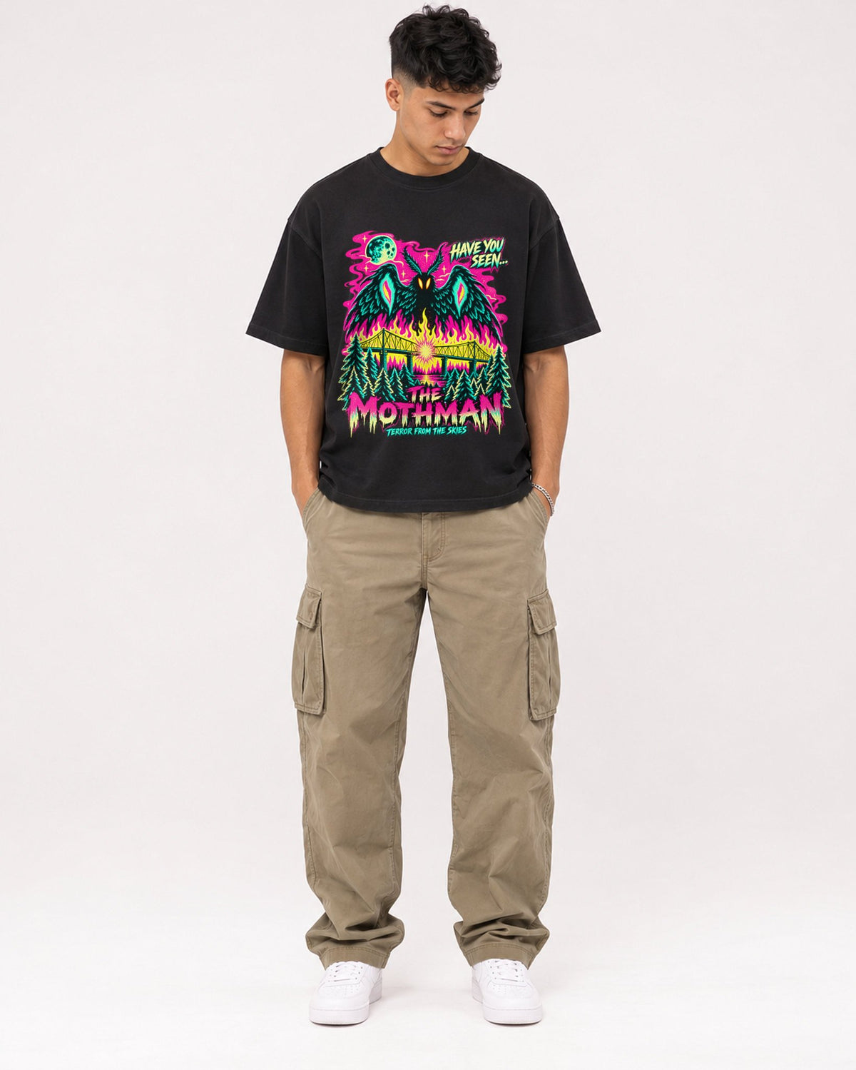 Mockup Boxy Heavyweight Tee Black male full-body 16