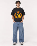 Mockup Boxy Heavyweight Tee Black male full-body 26