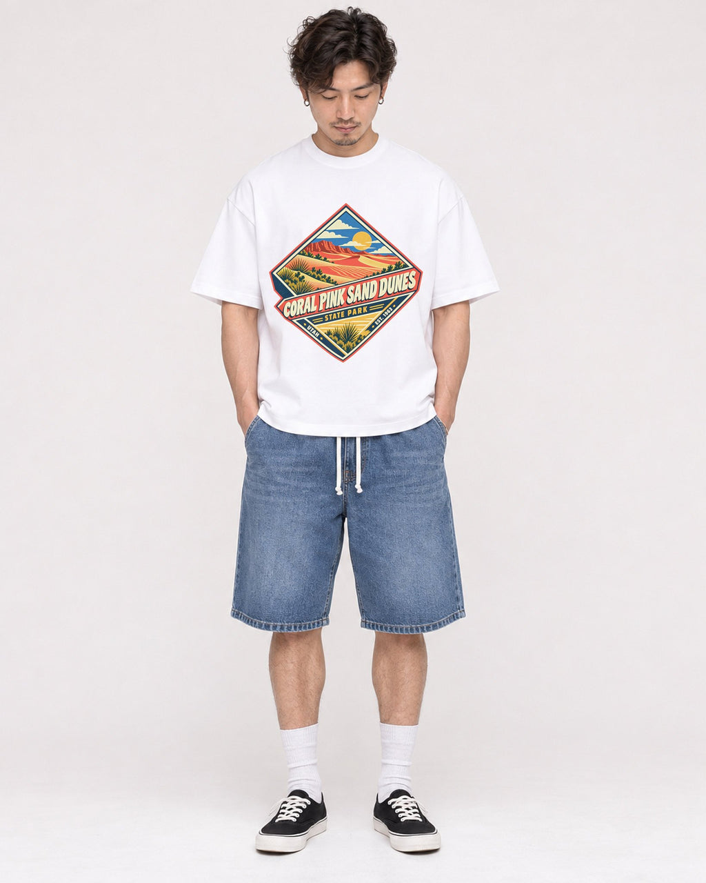 Mockup Boxy Heavyweight Tee White male full-body 03