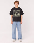 Mockup Boxy Heavyweight Tee Black male full-body 09