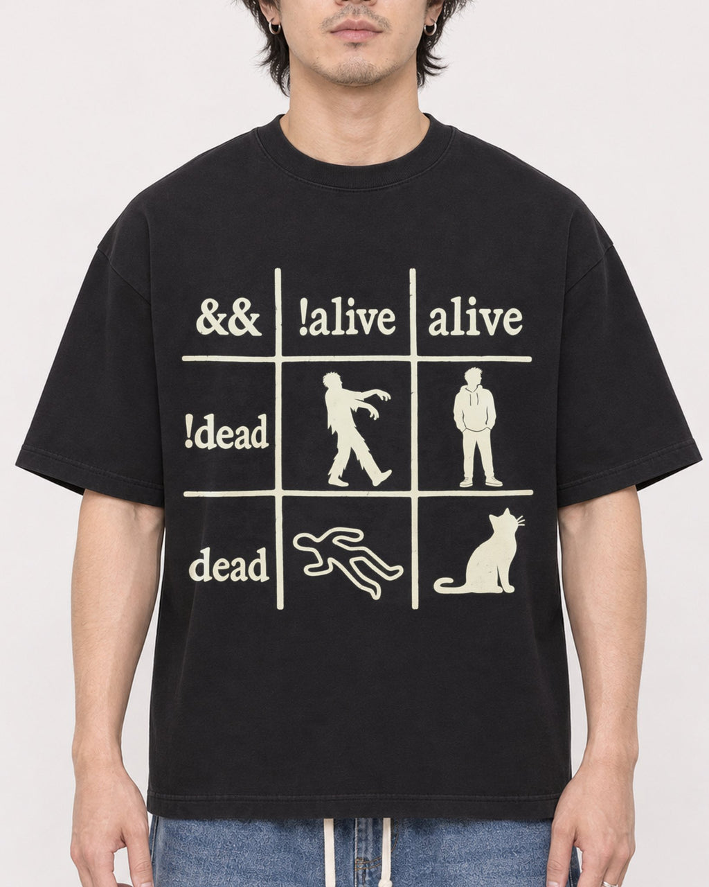 Mockup Boxy Heavyweight Tee Black male close-up 03