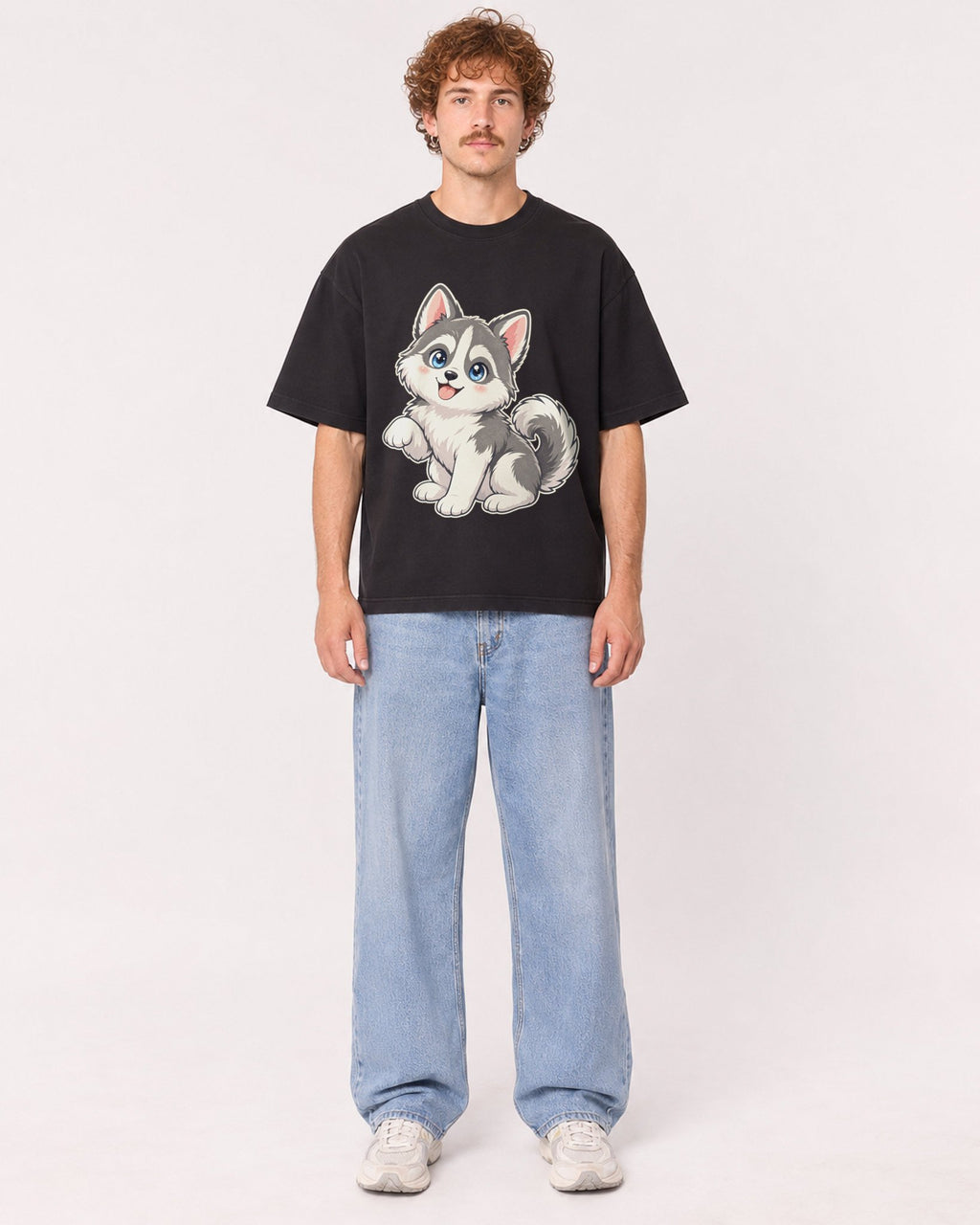 Mockup Boxy Heavyweight Tee Black male full-body 09