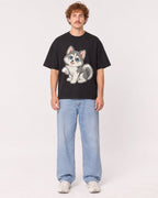Mockup Boxy Heavyweight Tee Black male full-body 09