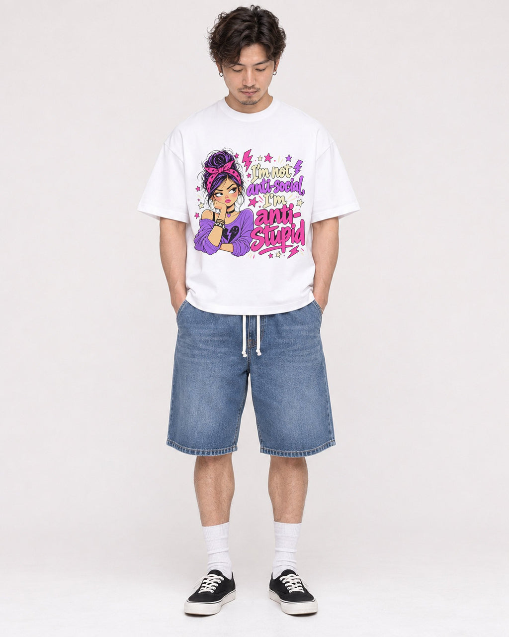 Mockup Boxy Heavyweight Tee White male full-body 03