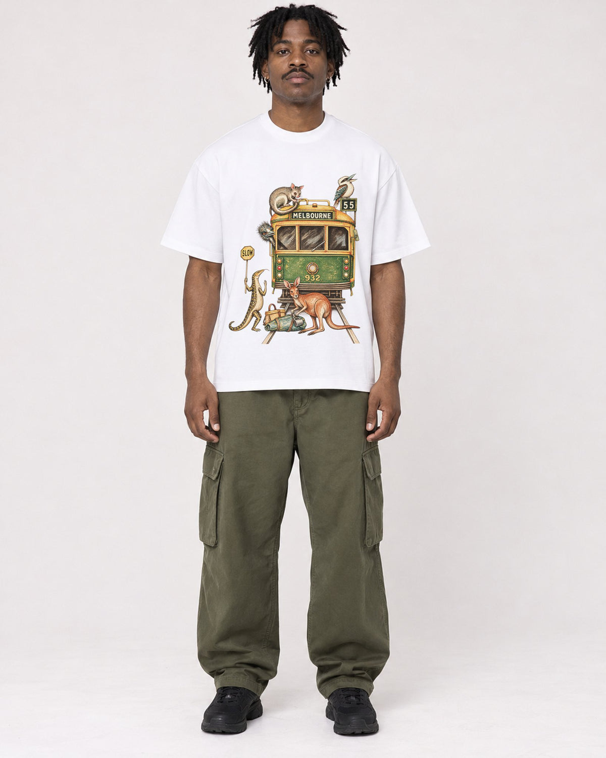 Mockup Boxy Heavyweight Tee White male full-body 04