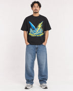 Mockup Boxy Heavyweight Tee Black male full-body 02