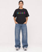 Mockup Boxy Heavyweight Tee Black female full-body 16
