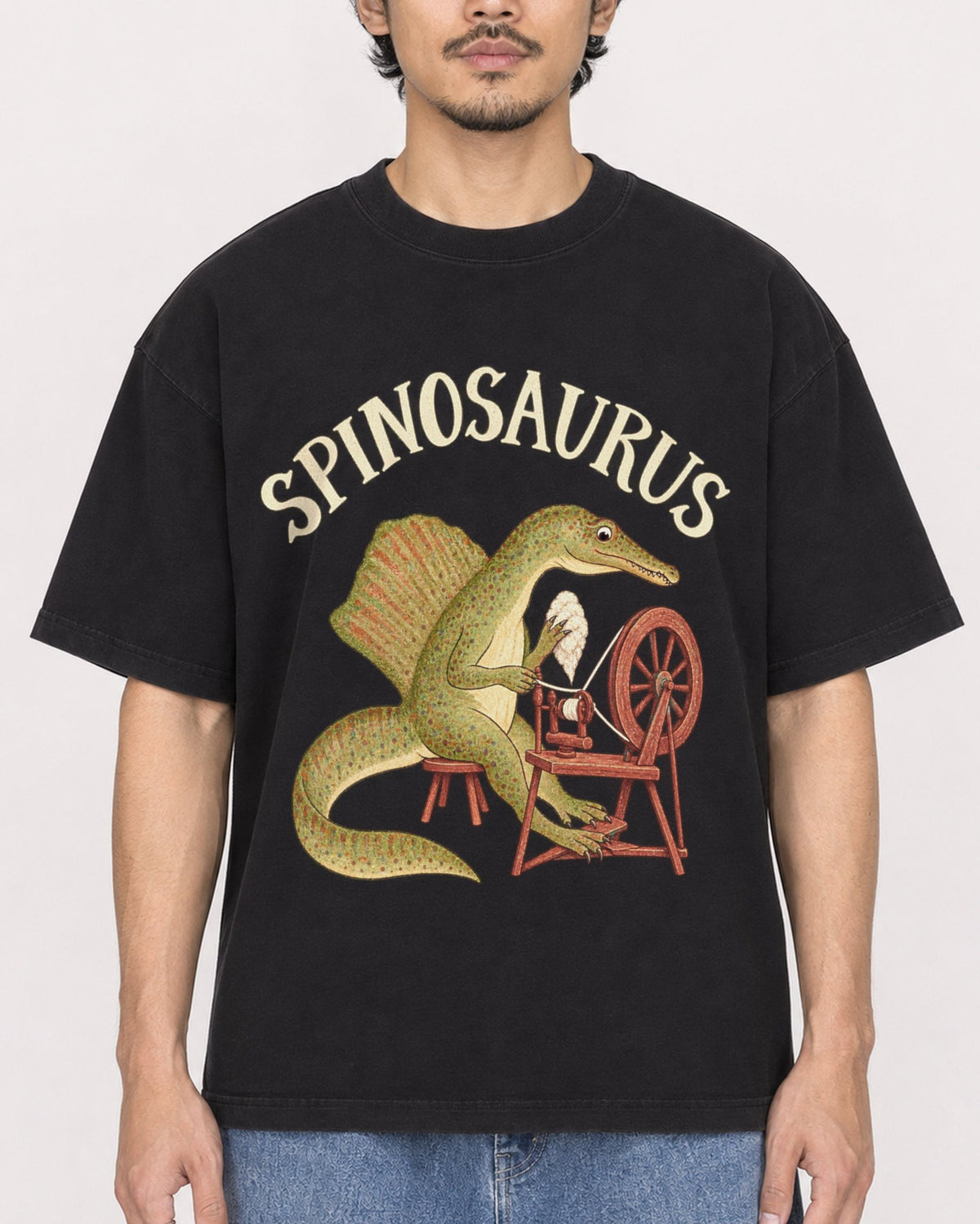Mockup Boxy Heavyweight Tee Black male close-up 02