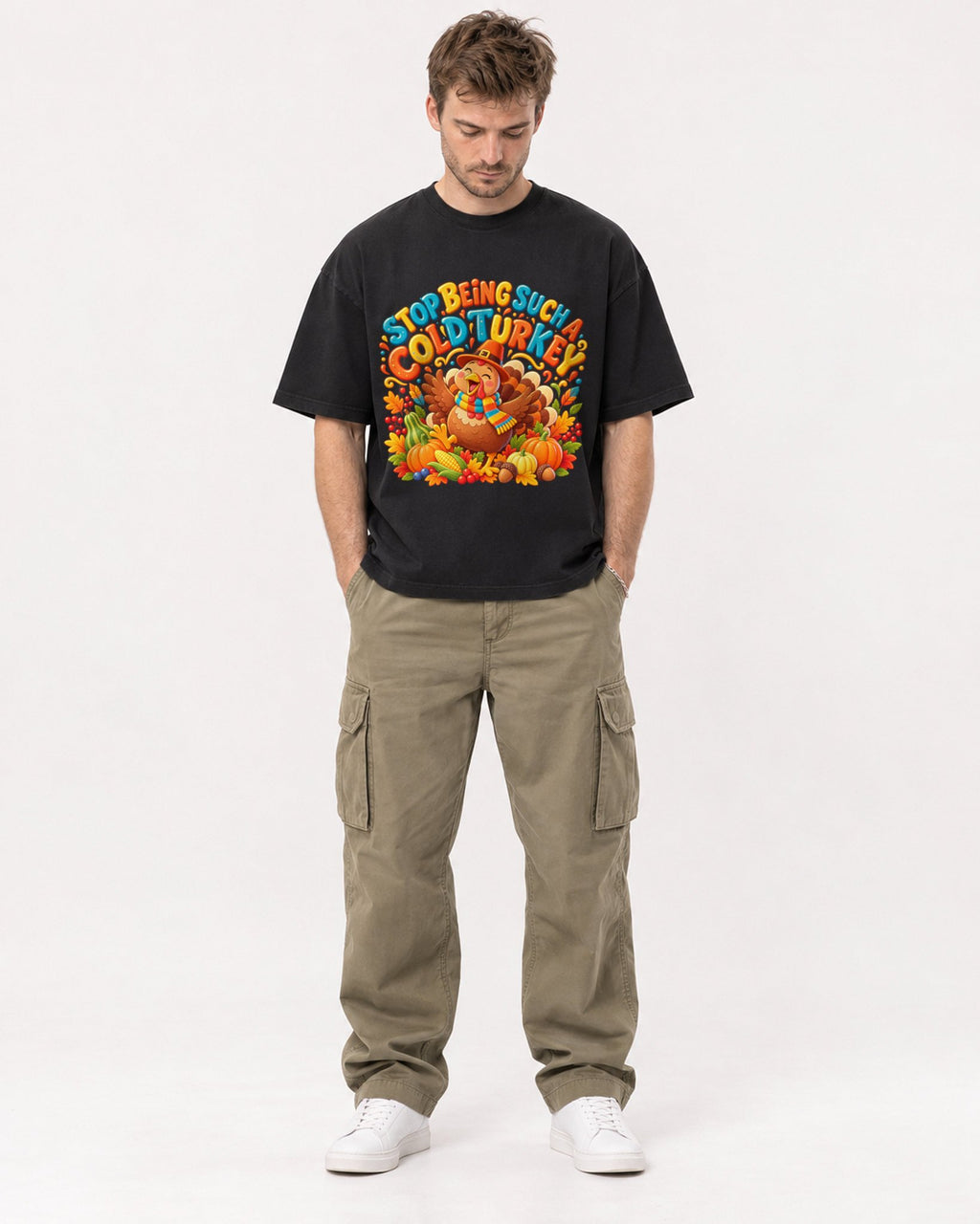 Mockup Boxy Heavyweight Tee Black male full-body 08