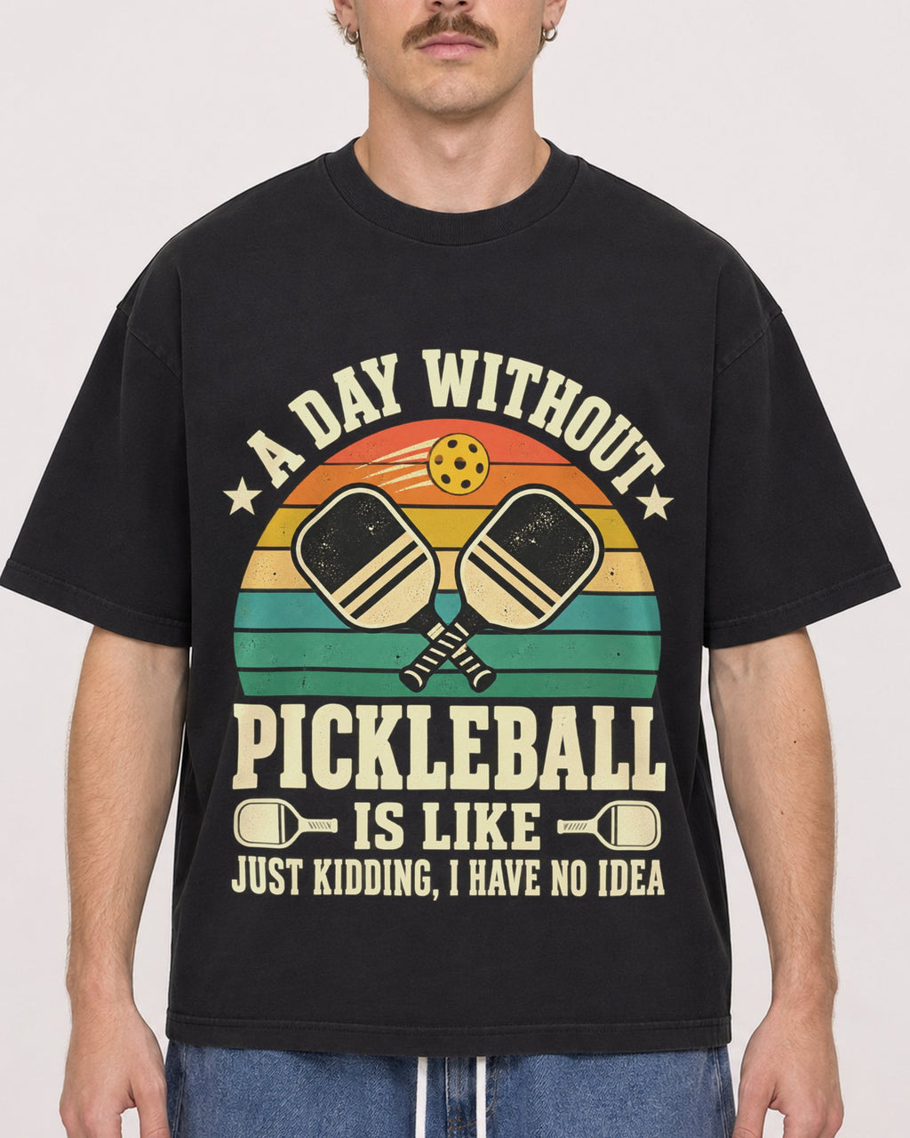 Mockup Boxy Heavyweight Tee Black male close-up 19
