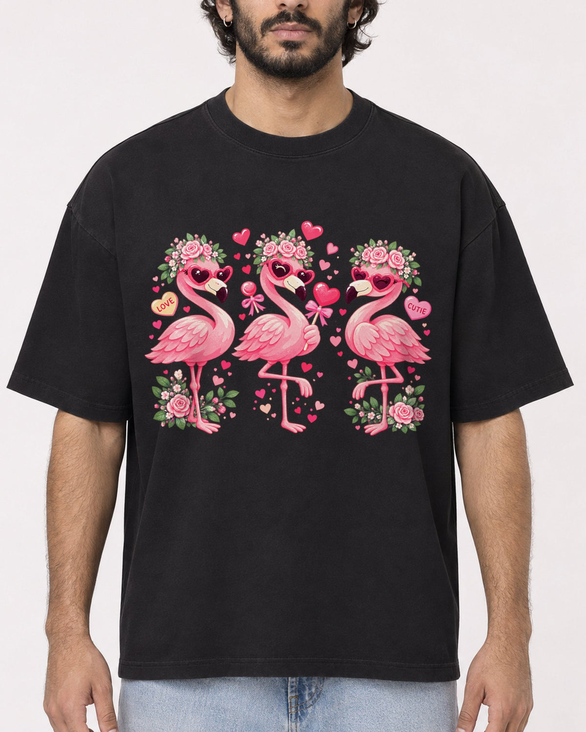 Mockup Boxy Heavyweight Tee Black male close-up 17