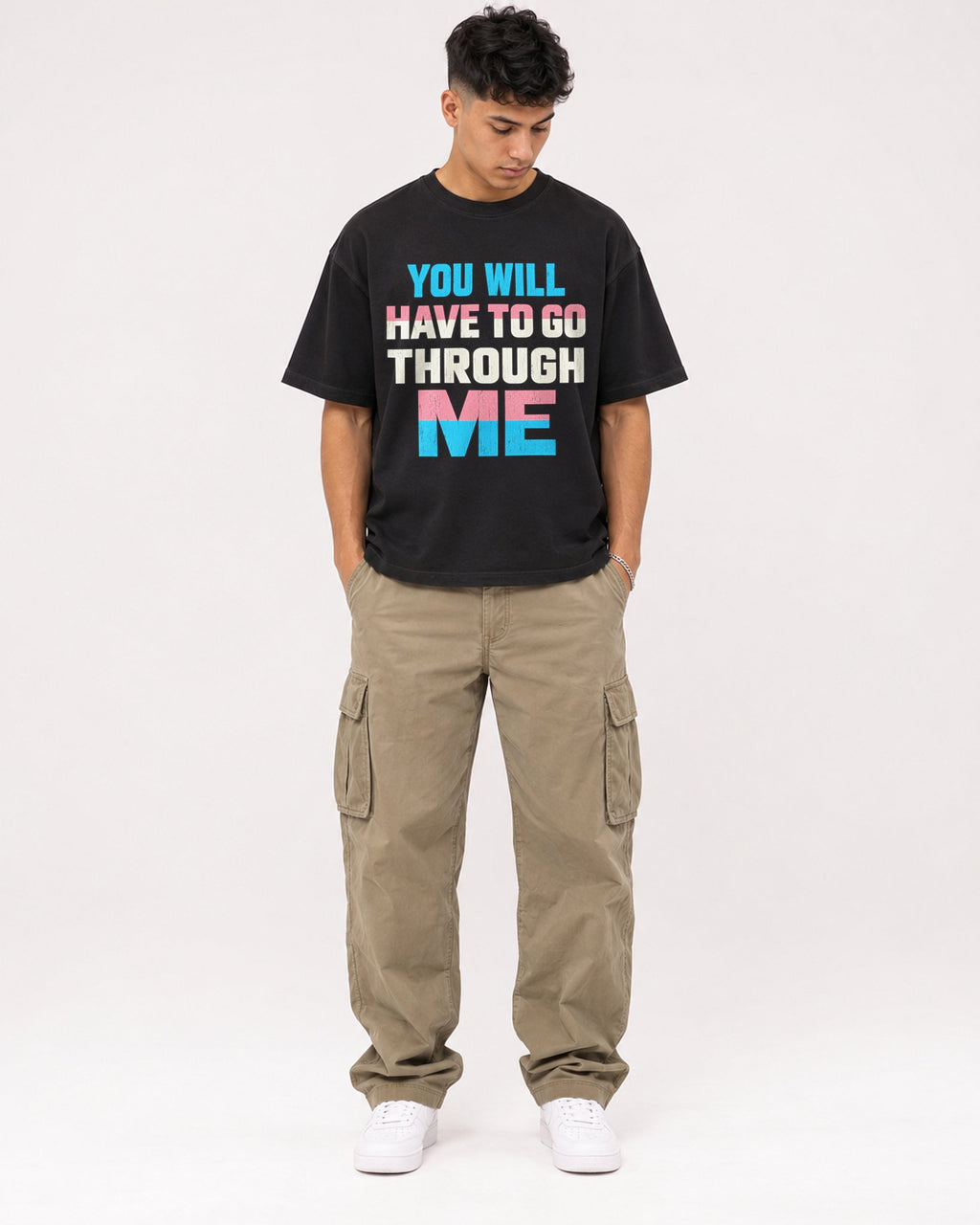 Mockup Boxy Heavyweight Tee Black male full-body 16