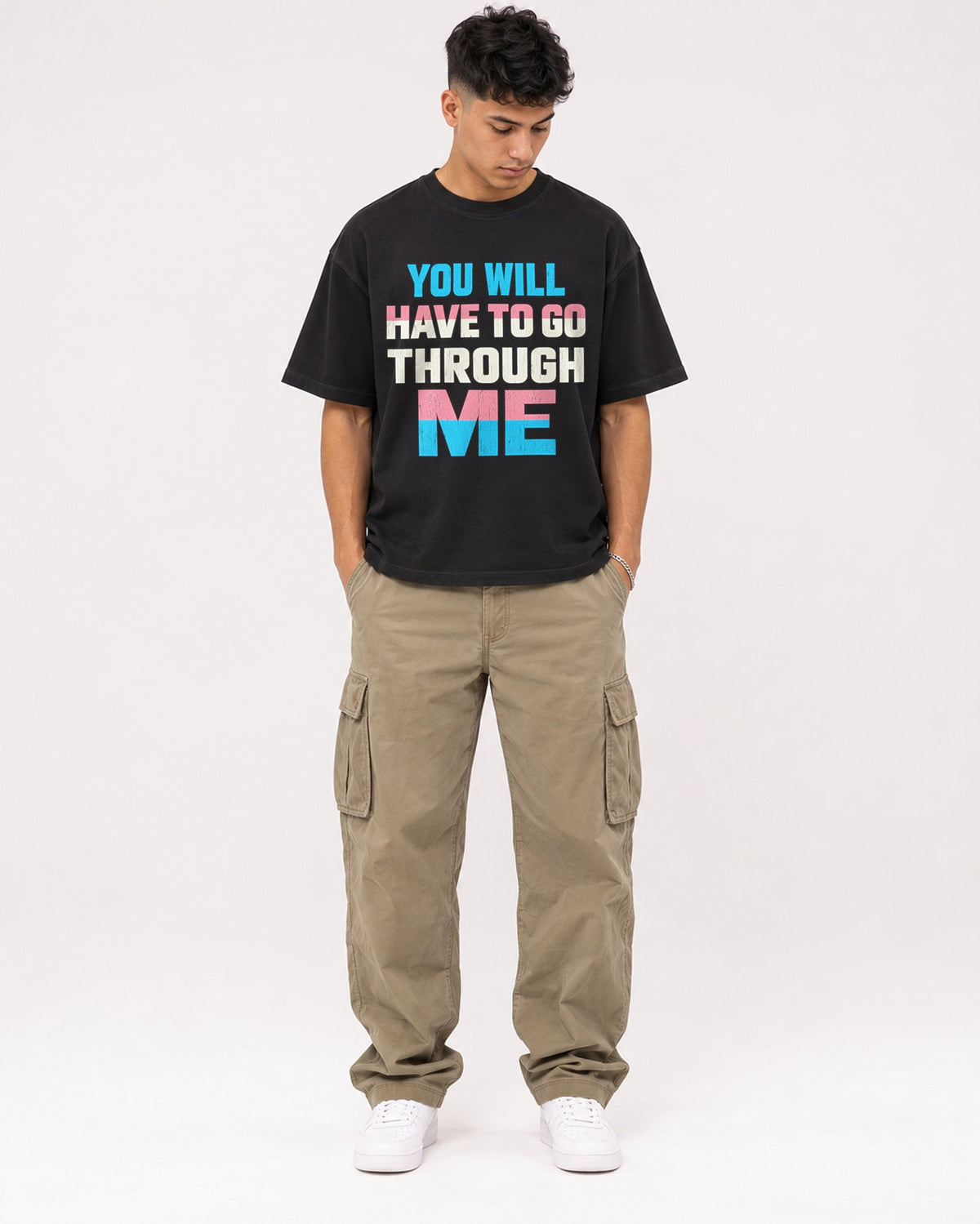 Mockup Boxy Heavyweight Tee Black male full-body 16
