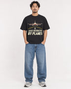 Mockup Boxy Heavyweight Tee Black male full-body 02
