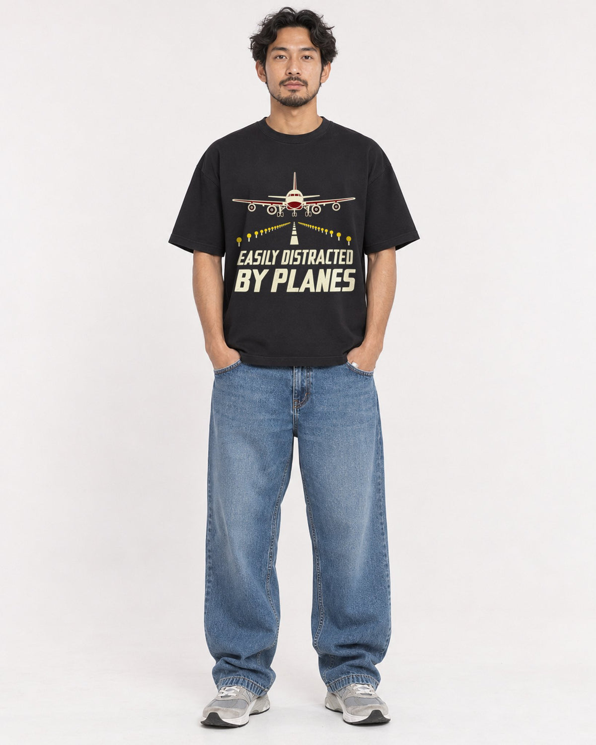 Mockup Boxy Heavyweight Tee Black male full-body 02