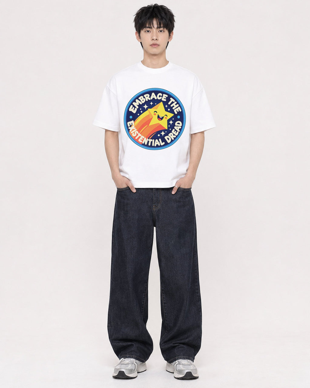 Mockup Boxy Heavyweight Tee White male full-body 01