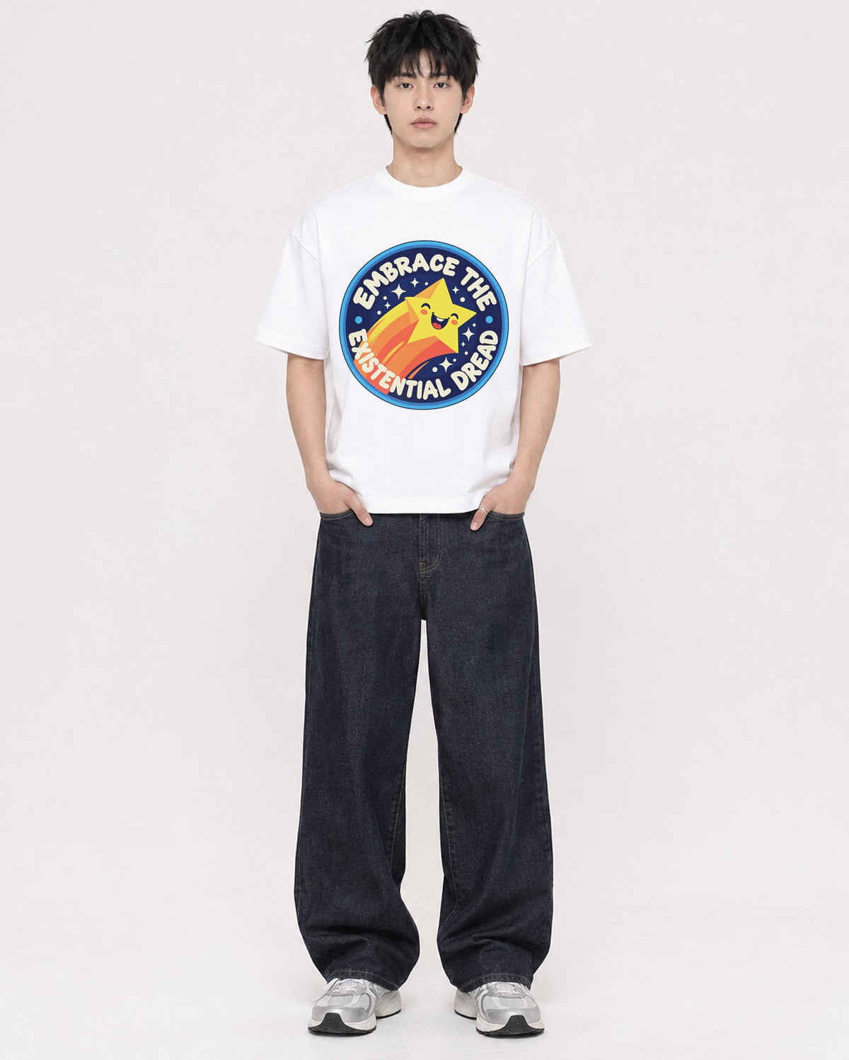 Mockup Boxy Heavyweight Tee White male full-body 01