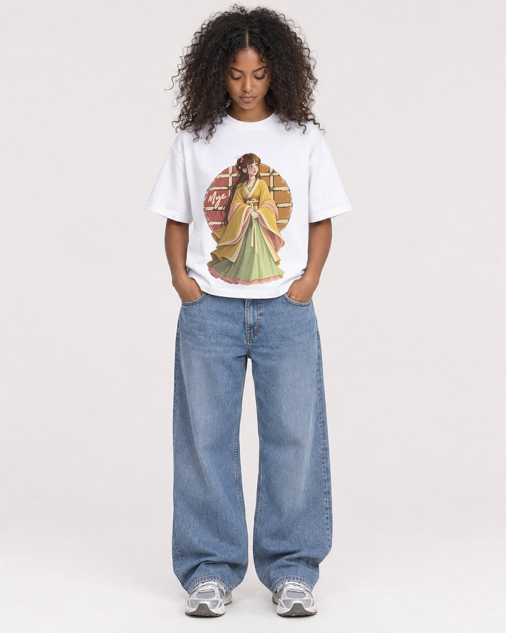 Mockup Boxy Heavyweight Tee White female full-body 05
