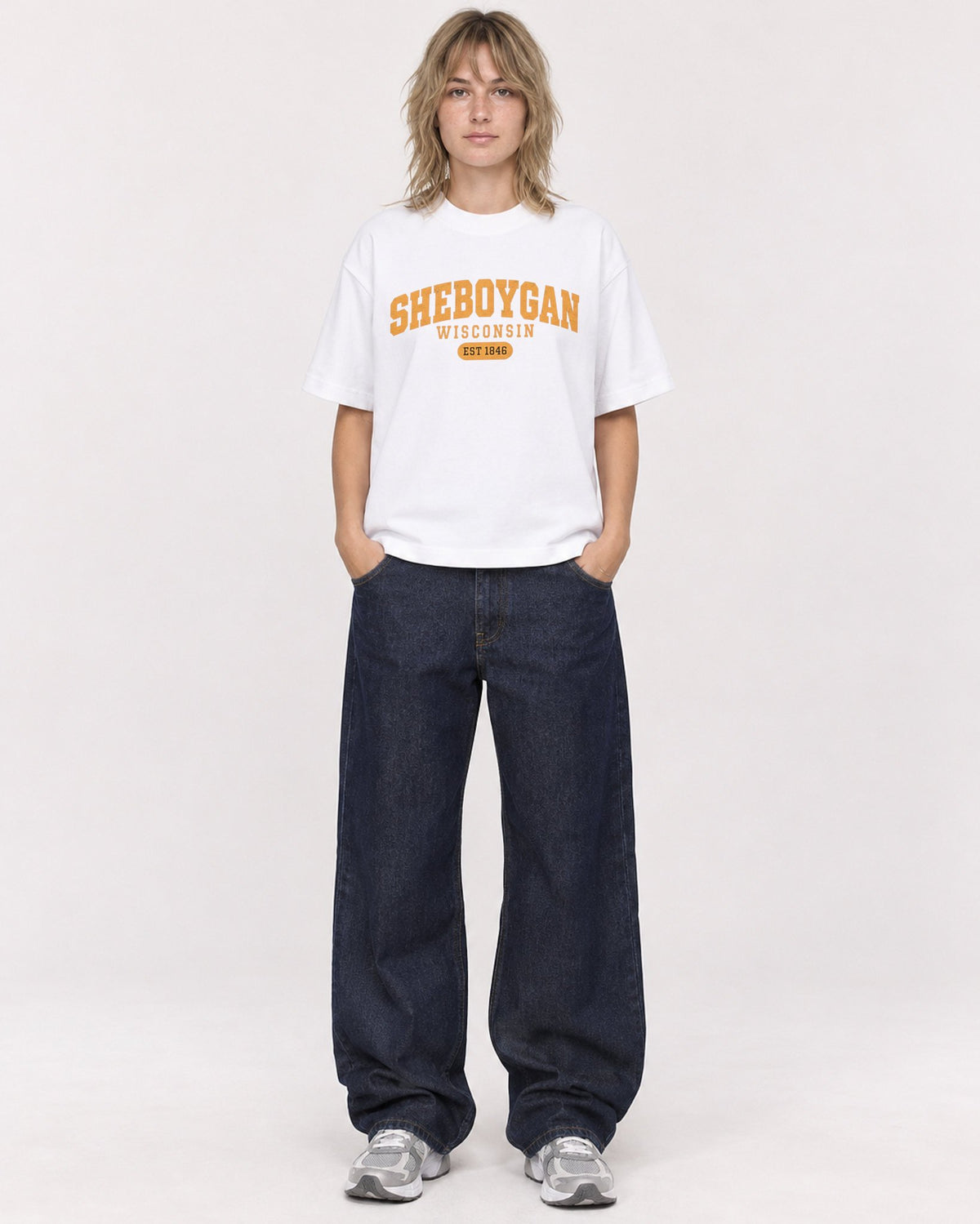 Mockup Boxy Heavyweight Tee White female full-body 19